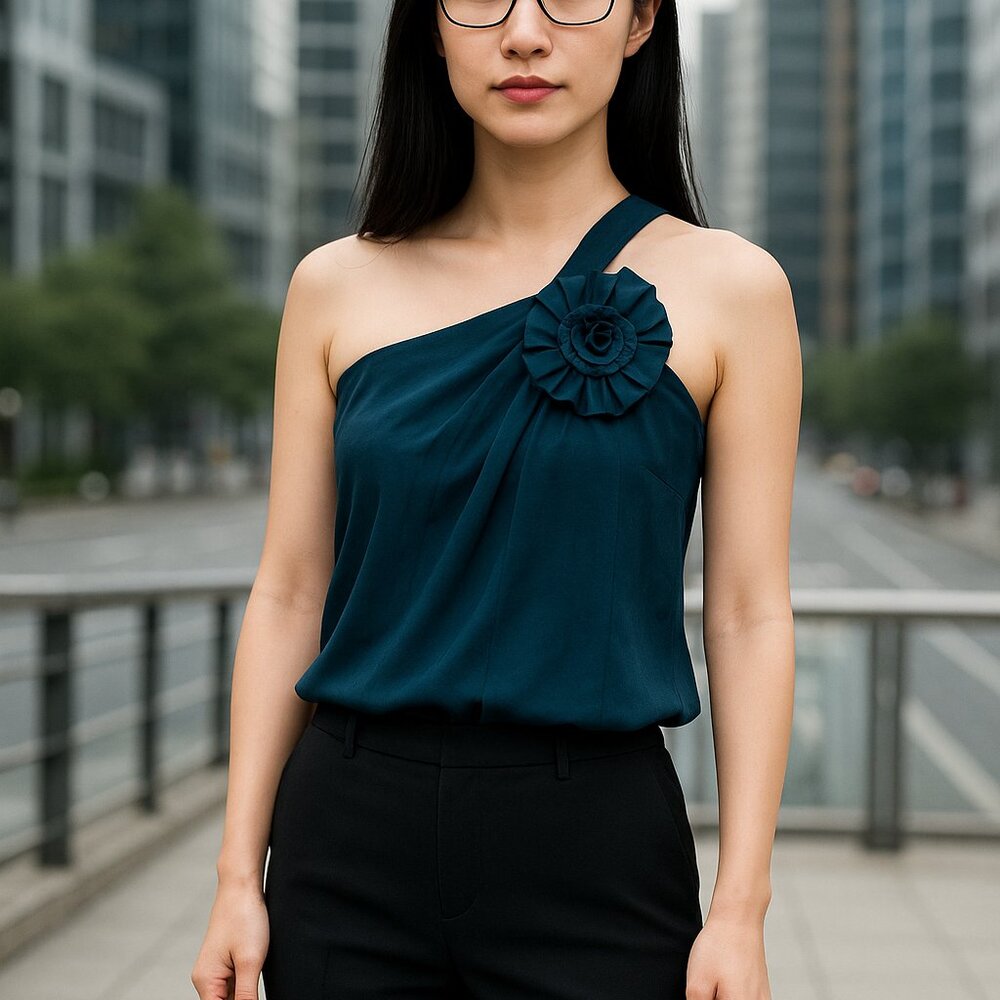 NTW | C.C. Couture | S ,26" bust ,Tunic Blouse Flower On Chest Details
